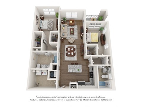 Floor plan for 2 beds, 2 baths, 1184 sqft
